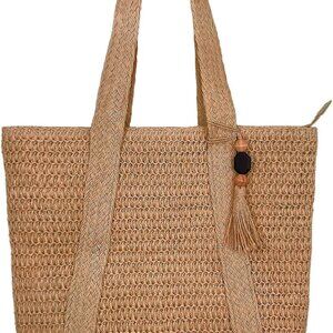 Large Straw Woven Tote Bag for Women with Tassels Summer Travel Beach